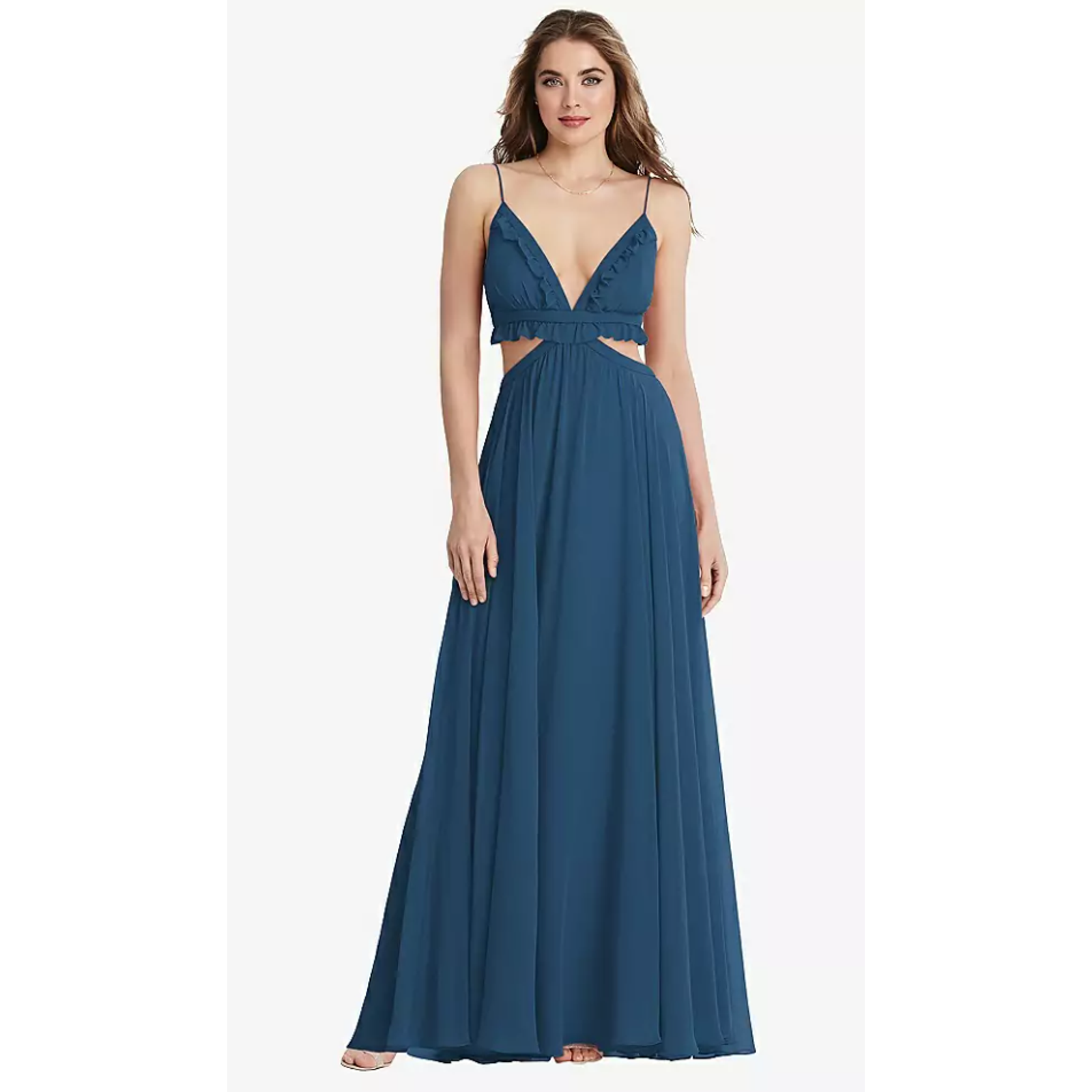 New! Lovely Women's 16 Jessie Dusk Blue Exposed Midriff Maxi Dress I21-7